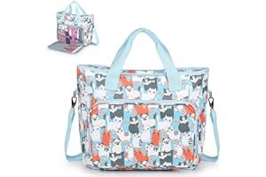 Aeelike Yarn Storage Organizer Travel Crochet Bag, Large Capacity Tote Bag Knitting Bag for Carrying Projects, Knitting Needles, Crochet Hooks and Yarn, Cute Blue Cat