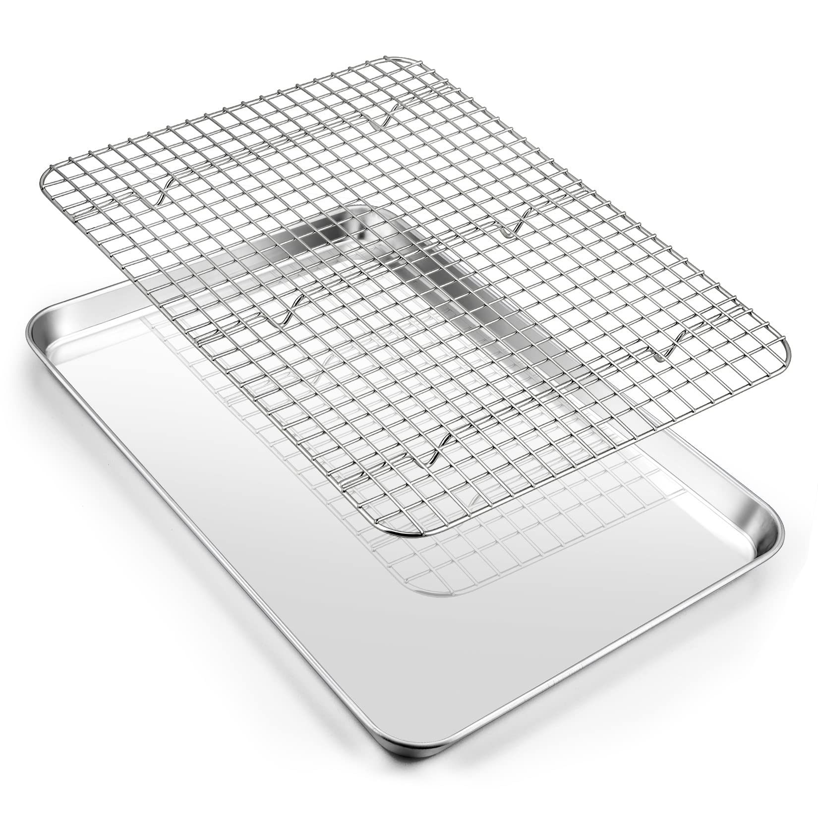 Photo 1 of 16 Inch Baking Sheet Pan with Cooling Rack Set, Joyfair Stainless Steel Toaster Oven Tray Pans with Grid Racks, Rectangular Bakeware for Cookie/Bacon, Heavy Duty & Rust-free, Dishwasher Safe