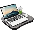 LAPGEAR Cup Holder Lap Desk with Device Ledge - Gray Woodgrain - Fits up to 14 Inch Laptops - Style No. 46325