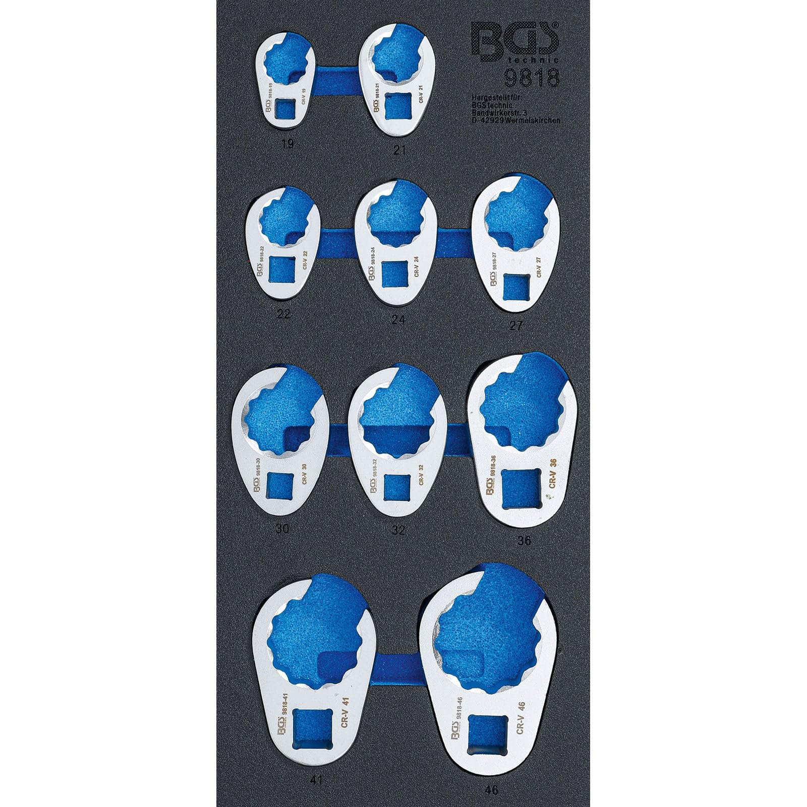 BGS 9818 | Tool Tray 1/3: Crowfoot Spanner Set | 10 mm (3/8") / 12.5 mm (1/2") / 20 mm (3/4") | 10 pcs.