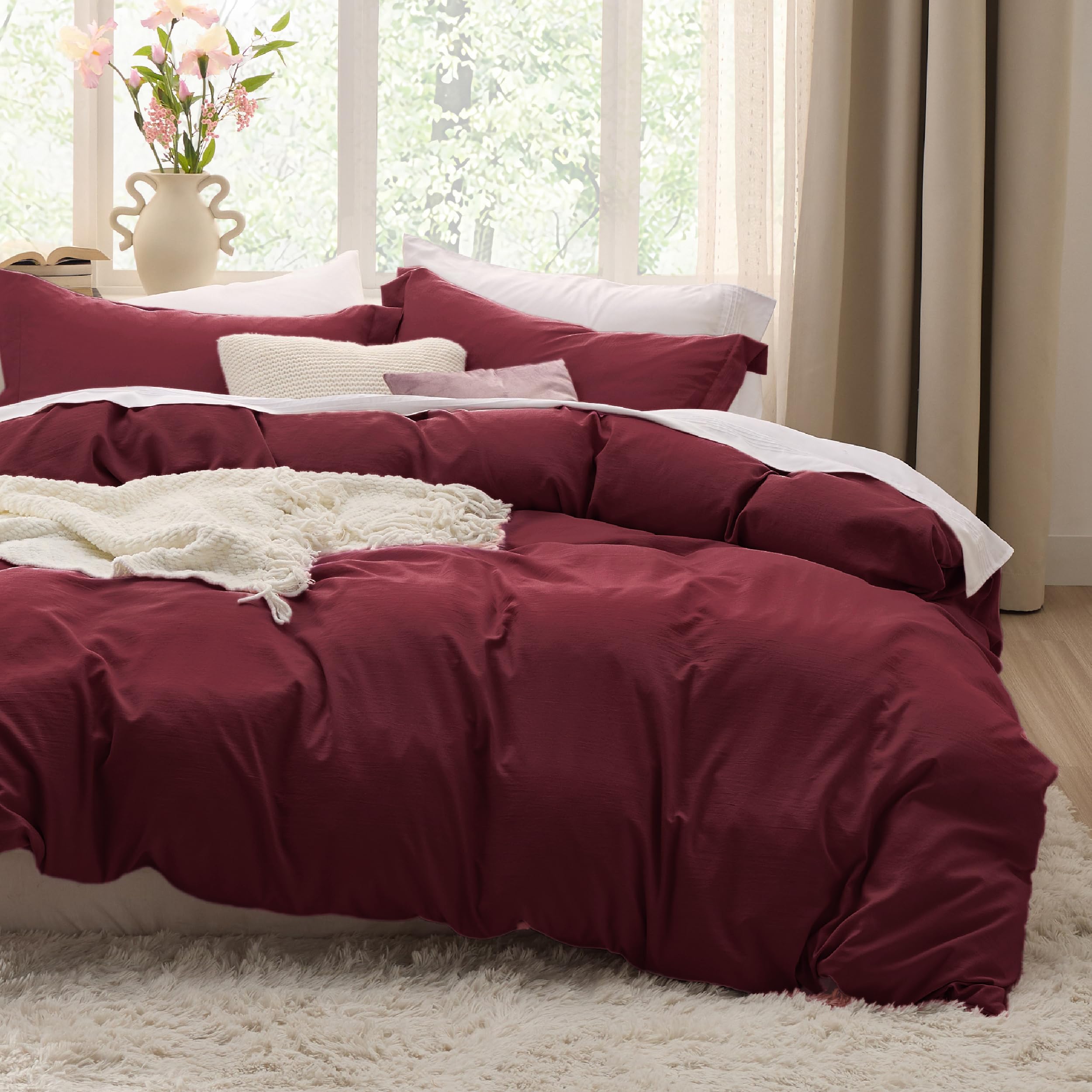 Photo 1 of Bedsure Winery Duvet Cover King Size - 3 Pieces Prewashed Extra Soft Bedding Set, Includes 1 Duvet Cover 104x90 Inches with Zipper Closure & 2 Pillow Shams, Comforter Not Included
