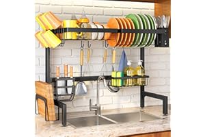 Over The Sink Dish Drying Rack, Adjustable (26.8" to 34.6") Large Dish Drying Rack for Kitchen Counter with Multiple Baskets 