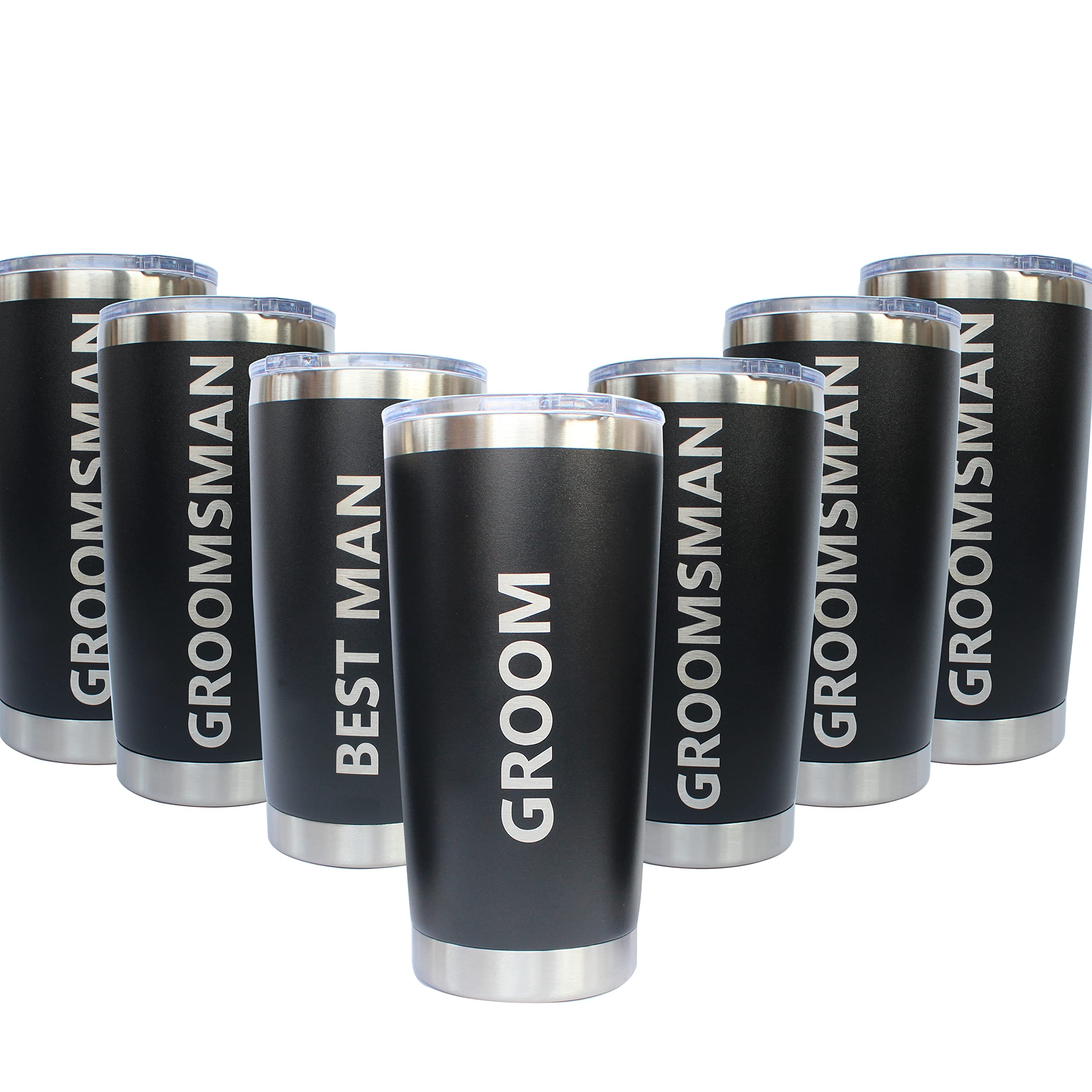 LADY&HOME Best Man Proposal Gifts Set of 7 Groom and Groomsmen Gifts Tumbler for Men 20 oz Stainless Steel Insulated Coffee Travel Mug Cup with Lid and Straw for Stag Party(B-Bold)
