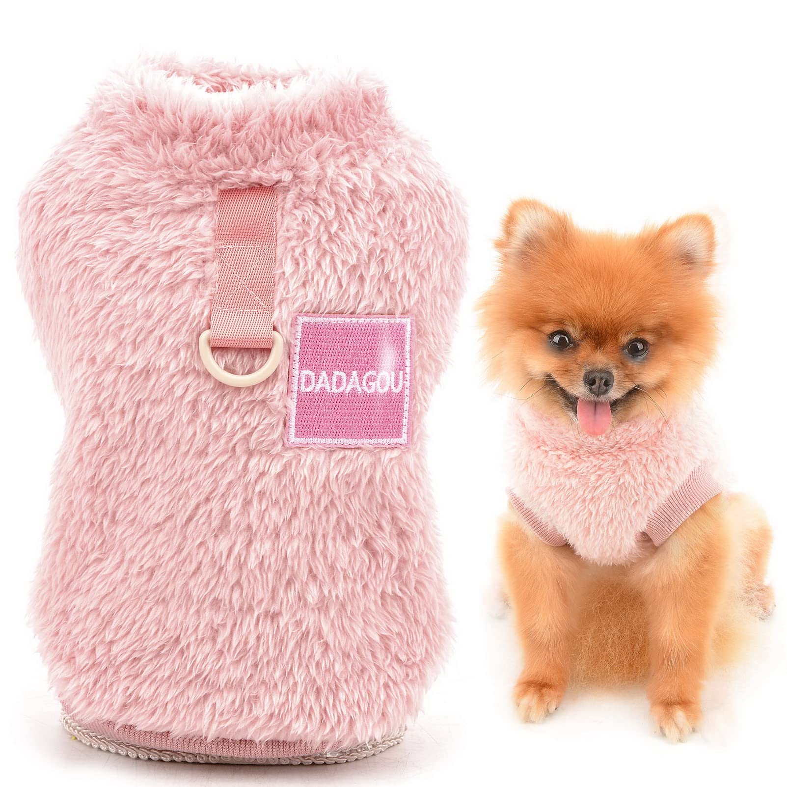 SMALLLEE_LUCKY_STORE Pet Sherpa Fleece Jumper Vest Sweaters Turtleneck Pullover with D-ring Soft Sweatshirt for Small Dogs Cat Puppy Yorkie Chihuahua Warm Fall Winter Clothes,Pink,S