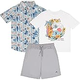 Tommy Bahama Boys Hawaiian Button Down Short-Sleeved Shirt, Graphic T-Shirt & Shorts Set, 3-Piece Summer Outfit for Kids