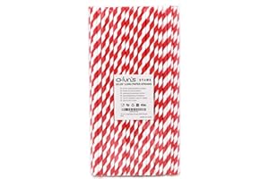 CHUNSPAK Extra Long Paper Straws 10 Inch - Biodegradable Disposable Long Drinking Straws - Red/White Striped, 100