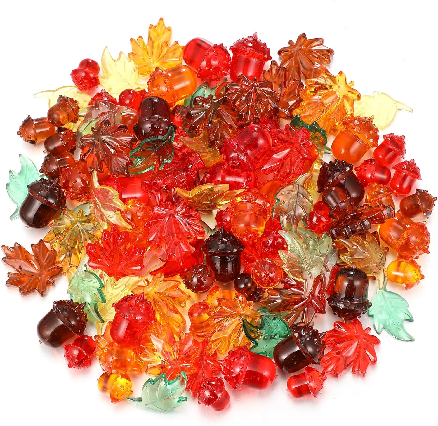 Vase Fillers - kymqlyw 120 Pcs Fall Vase Filler Thanksgiving Acrylic Mini Acorns Maple Scatter Leaves Gems Sensory Bin Fillers Sensory Table Materials for DIY Crafts Autumn and Thanksgiving Home Festival Decoration
