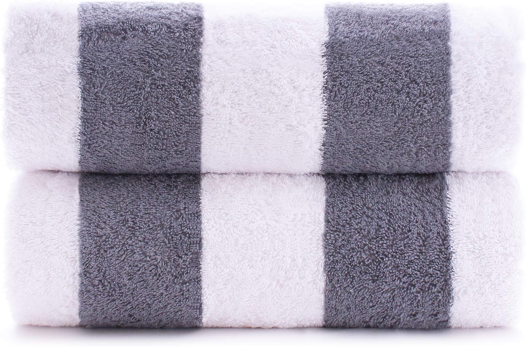 Premium Quality Extra Large Hotel and Spa 2-Piece Beach Towels, Pool Towels with Cabana Stripe, Eco-Friendly, Turkish Cotton (Gray, 35x65 inches)