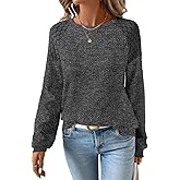 SHEWIN Fall Women Long Sleeve Tops Waffle Knit Shirts Multicolor Fabric Blouses