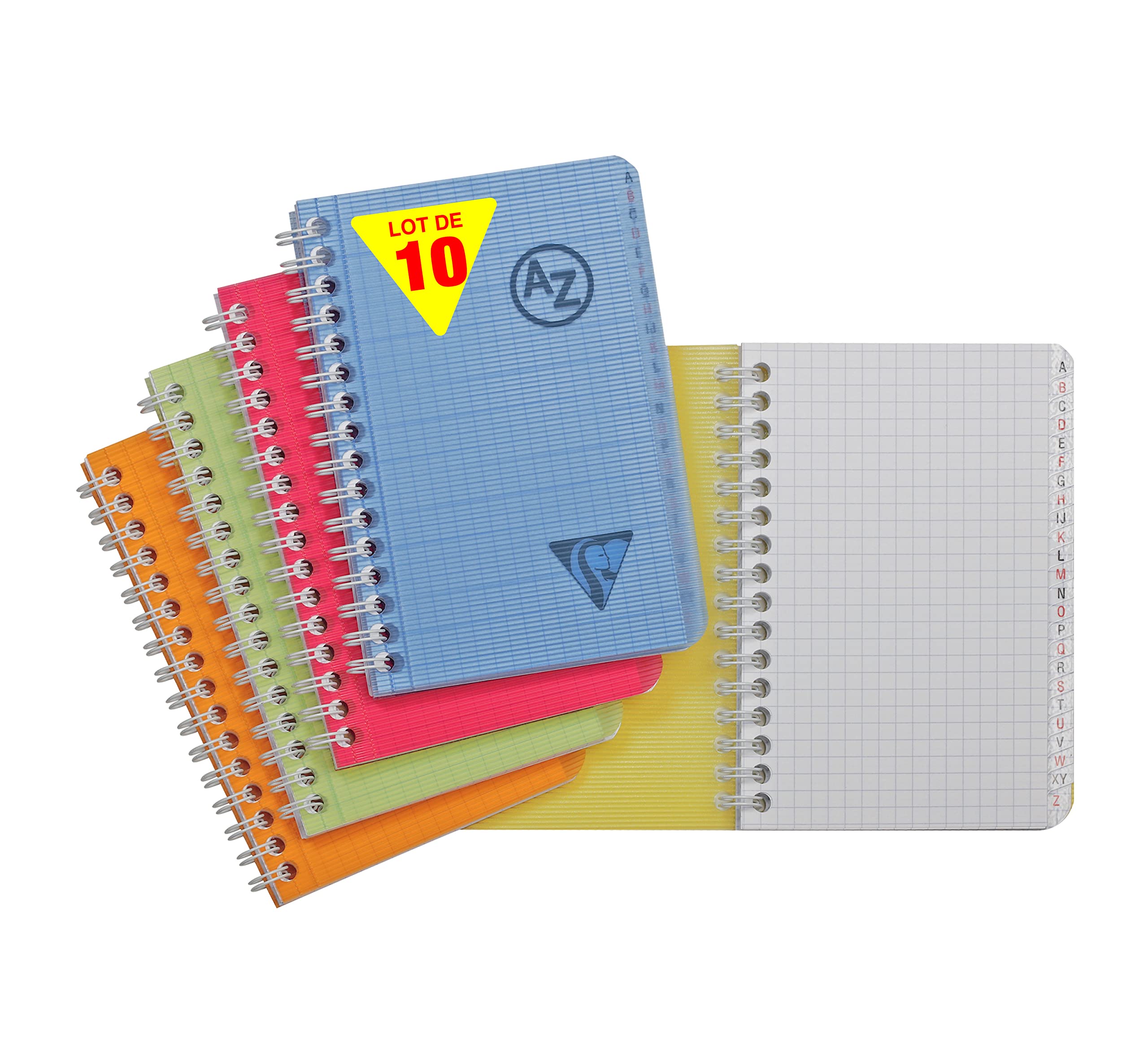 Clairefontaine 328225C LiniColour Fresh Collection Set of 10 Spiral Indexed Book 9x14- 100 Small Squares Pages - White Paper 90g - Polypro Cover Random Colours