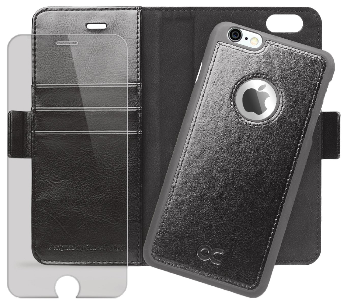 OCASE iPhone 6 Case iPhone 6S Case [Magnetic Detachable Case] Wallet Leather Case [Screen Protector Included] For Apple iPhone 6 / 6S Devices - Black