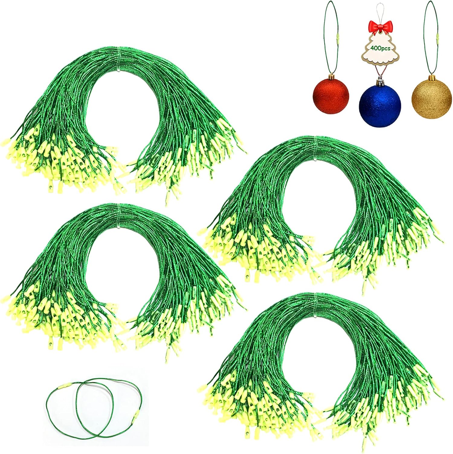 Ornament Hooks - 400 Pieces St Patrick's Day Ornaments Hooks Hanger String,Precut Metallic Sheen Hanging Ribbon,Green Hang Tag Strings with Snap Fastener,for Hang Ornaments Crafts Party Charms