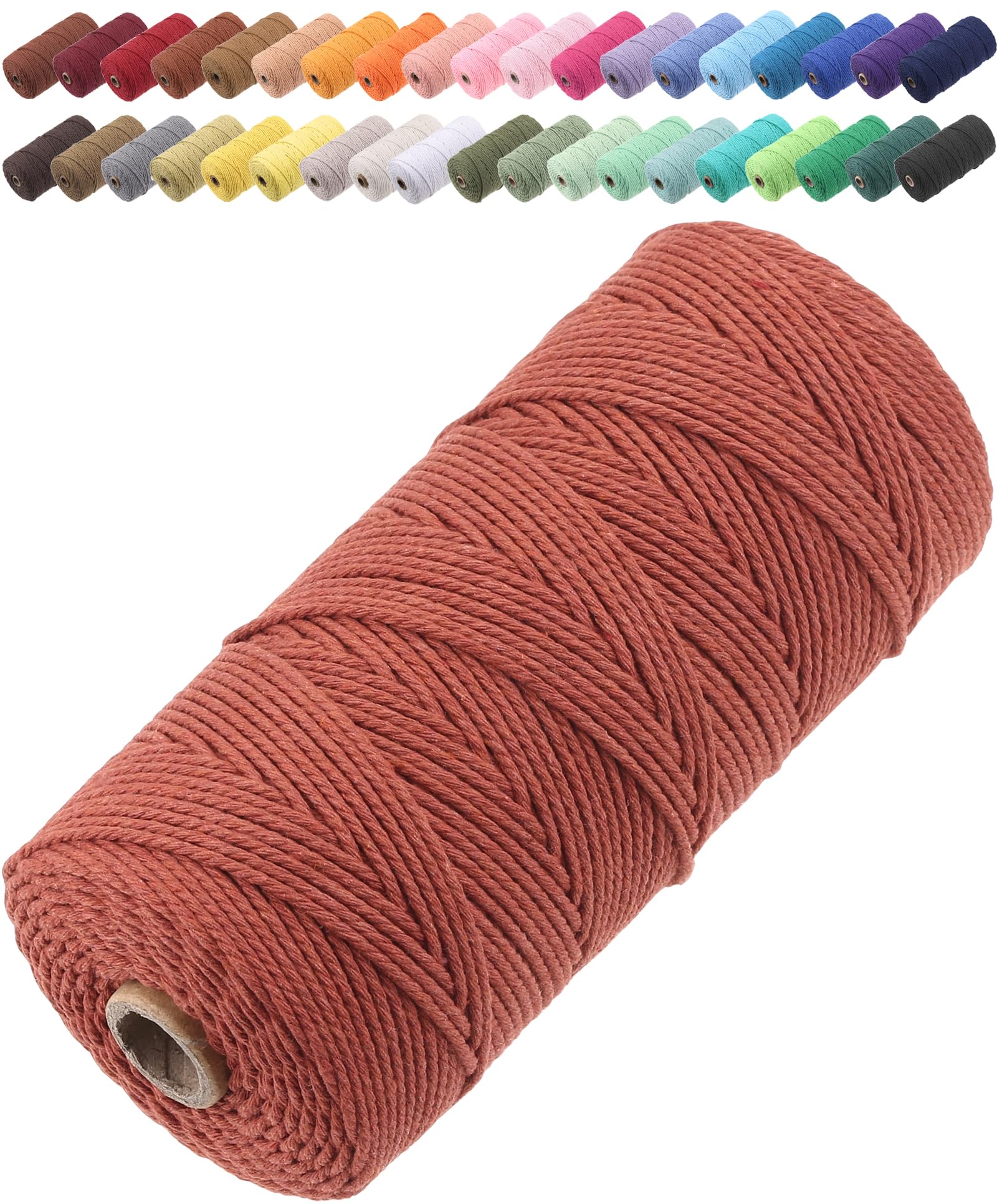 GOHOF Macrame Cord 2mm x 205m Premium Cotton Macrame Rope, 3 Strand Twisted Soft Cotton Cord, One of The Most Perfect Materials for Macrame Art, Cotton String Without Chemicals (Reddish Brown)