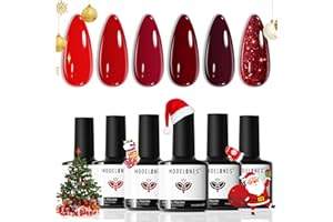 modelones Gel Nail Polish Kit -6 Colors Red Christmas Gel Polish Set Burgundy Glitter Sparkle Bloody Soak Off Gel Nail Kit Manicure DIY Nail Art Salon Home New Year Gift