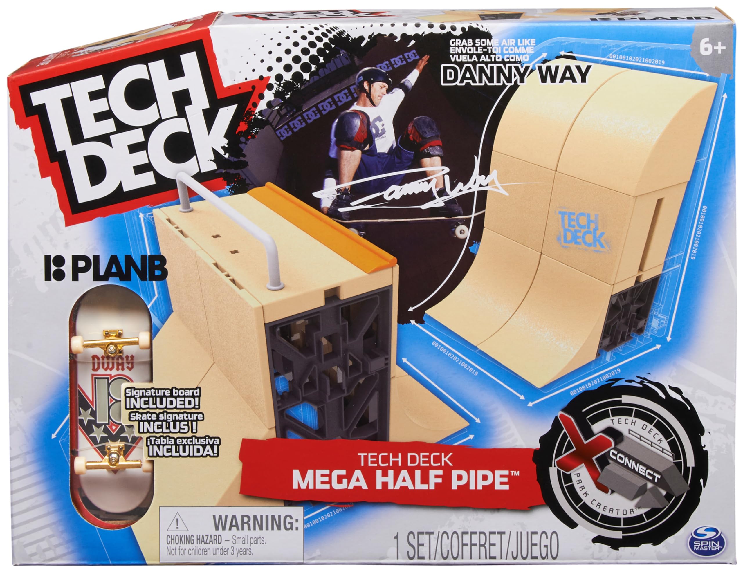 Tech Deck, Danny Way Mega Half Pipe X-Connect Park Creator, Customisable Ramp Set with Exclusive Plan B Fingerboard, Kids Toy for Boys and Girls Ages 6 and up