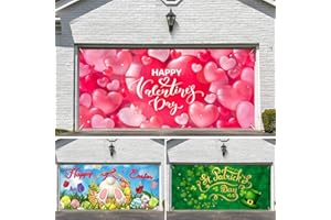 SmoothNovelty 3 Piece Happy Valentine's Day Garage Door Banner Decorations St. Patrick's Day Garage Door Banner Cover Easter Garage Door Cover for Valentine's Day Indoor Outdoor Home Party 6 x 13 ft
