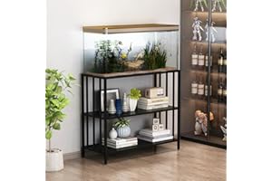 WOULHOMY Fish Tank Stand with Metal Shelves, 55 Gallon Aquarium Stand Heavy Duty Turtle Tank Terrariums Tank Breeder Reptile Tank Stand for Home Office, 48.4” x 14.9” x 29.5” (Black)