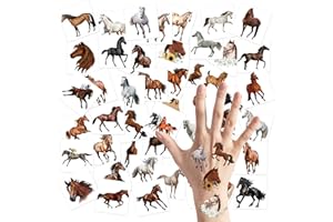 3sscha Lot de 144 tatouages temporaires en forme de cheval - 5,1 cm - Animaux sauvages réalistes - Non toxiques - Imperméable