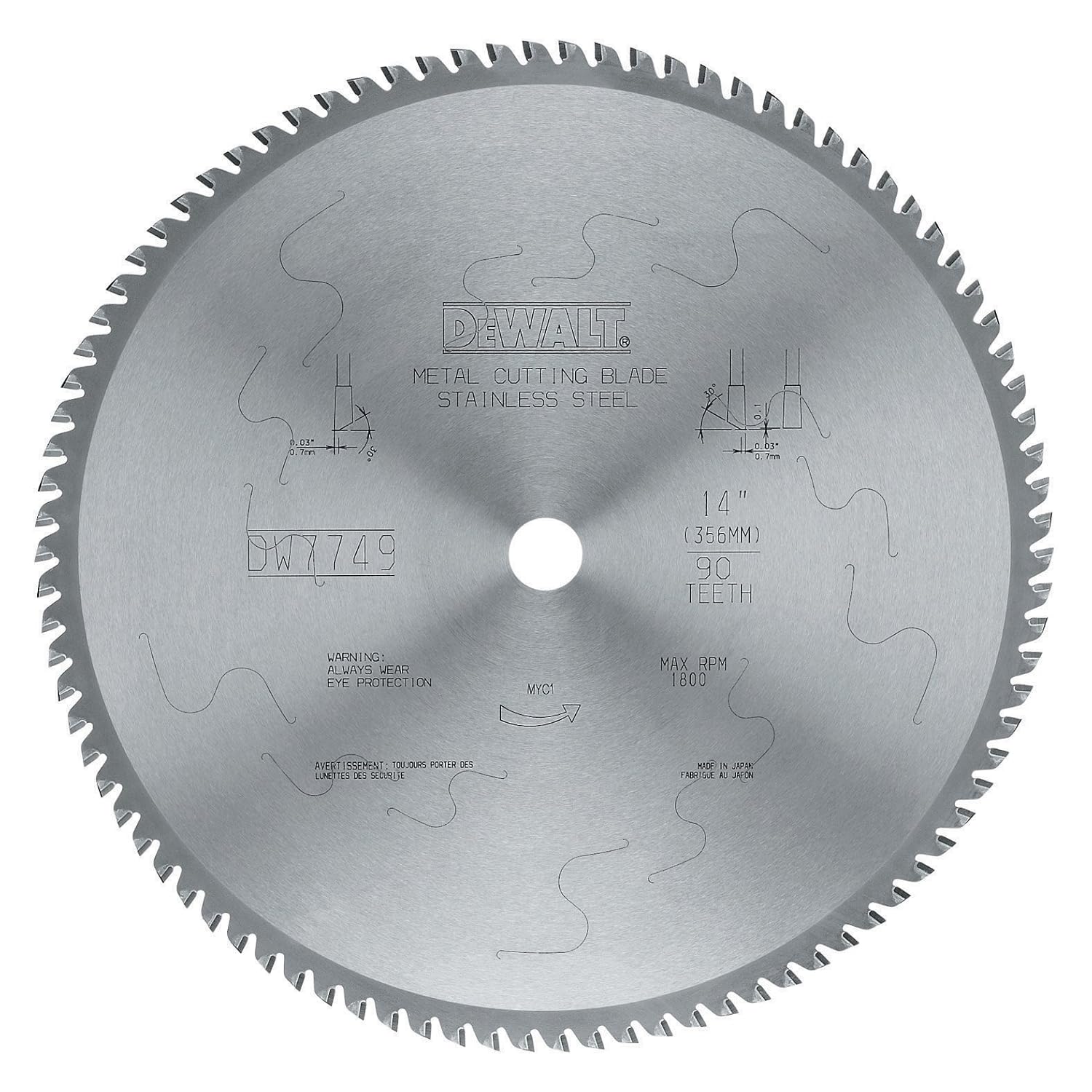 DEWALT DWA7749 90 Teeth Stainless Steel Metal Cutting 1-Inch Arbor, 14-Inch