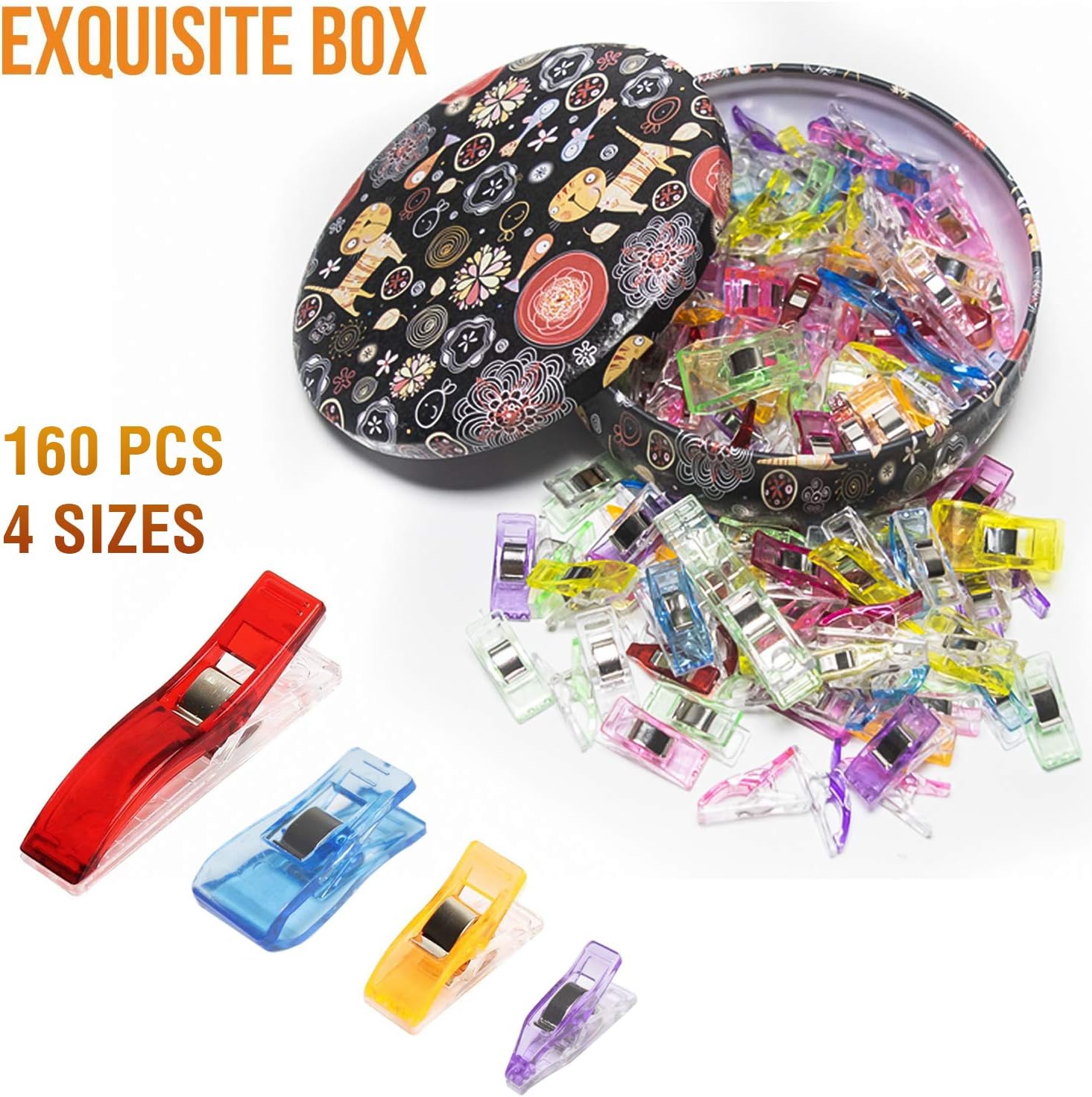 Sewing Clips,Quilting Supplies Pack of 160 Multipurpose Quilting Clips with Premium Storage Tin Box Assorted Colors