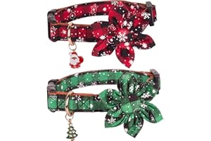 ADOGGYGO Christmas Dog Collar with Removable Flower, Classic Buffalo Plaid Snowflake Pet Xmas Collar, Adjustable Red Green Christmas Collars for Medium Dog (Medium)