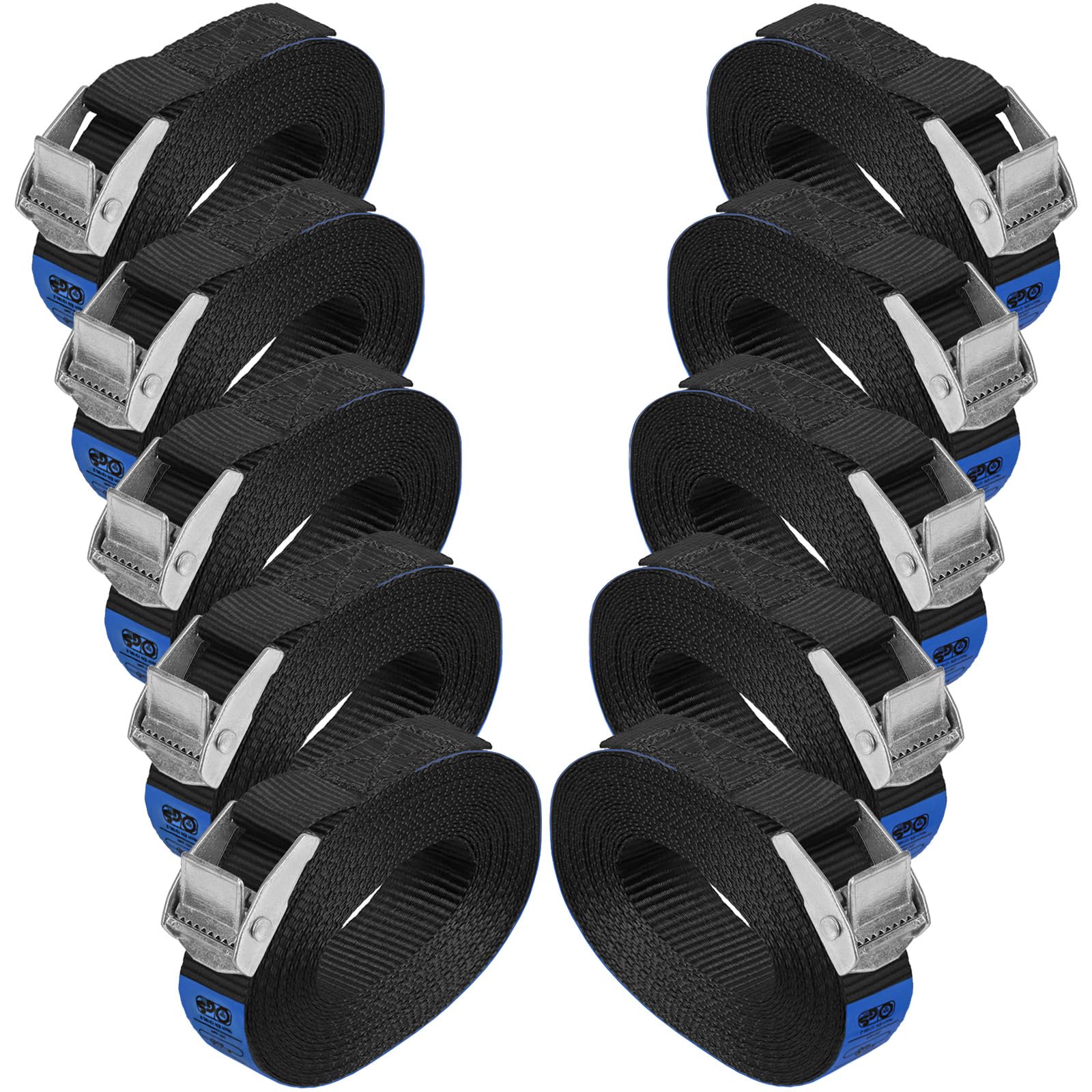 Lashing Strap Tension Belt Buckle Strap - Black - in different lengths and quantities loadable up to 250 kg DIN EN 12195-2, 10 pieces 2.5 cm x 4 m