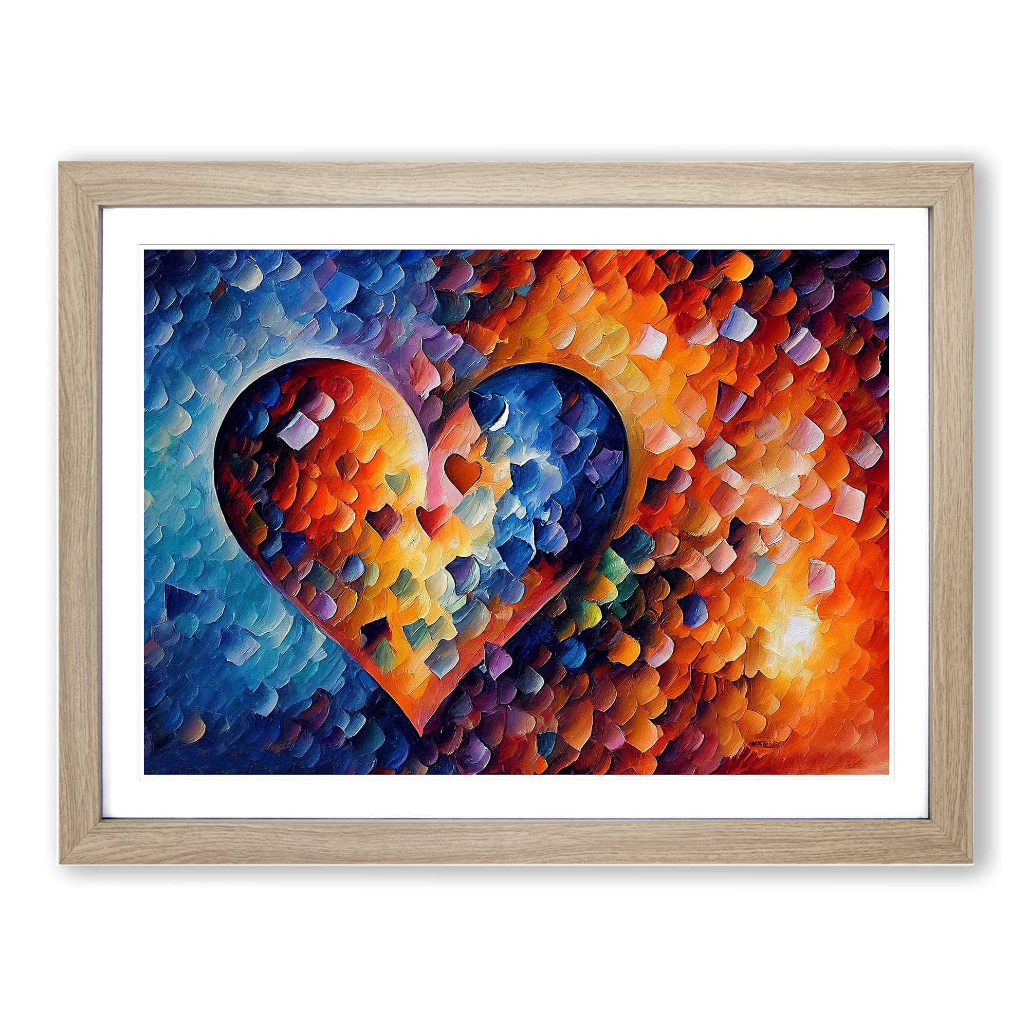 Love Heart Painting Abstract Framed Print | A3 Oak Framed Wall Art | Ready to Hang | Abstract Love Picture | Living Room Bedroom Lounge Office
