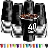 DecorRack Black Plastic Cups, 12 oz Disposable Cups, Reusable Party Supplies (40 Count)