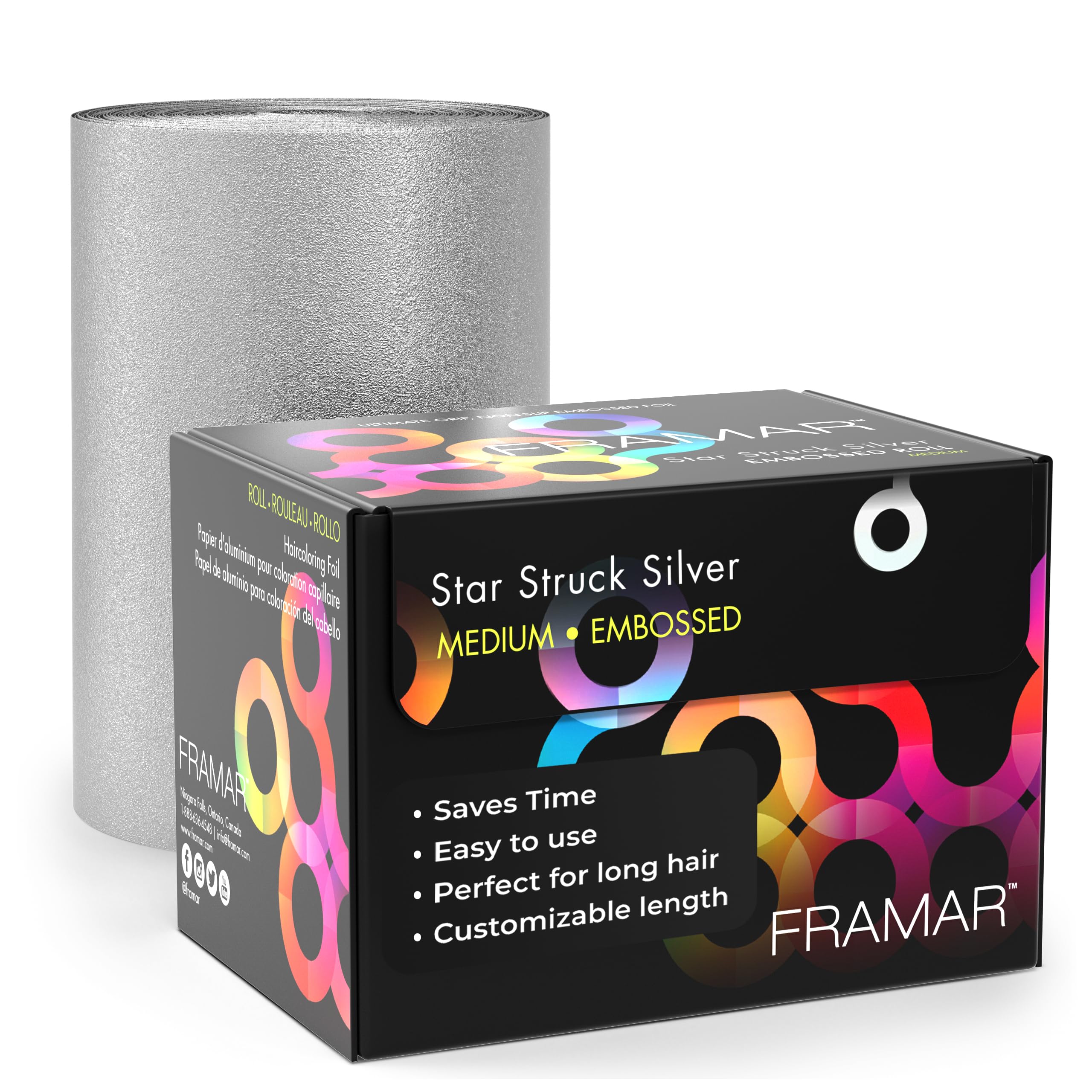 Framar Silver Embossed Roll Hair Foil, Hair Foils for Highlighting, Foils for Highlights, Hairdressing Foil for Hair Highlights, Highlighting Foil, Fr