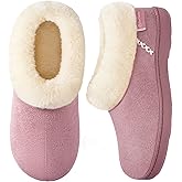 EverFoams Women's Microsuede Cozy Memory Foam Winter Slippers with Fuzzy Faux Fur Collar and Indoor Outdoor Rubber Sole