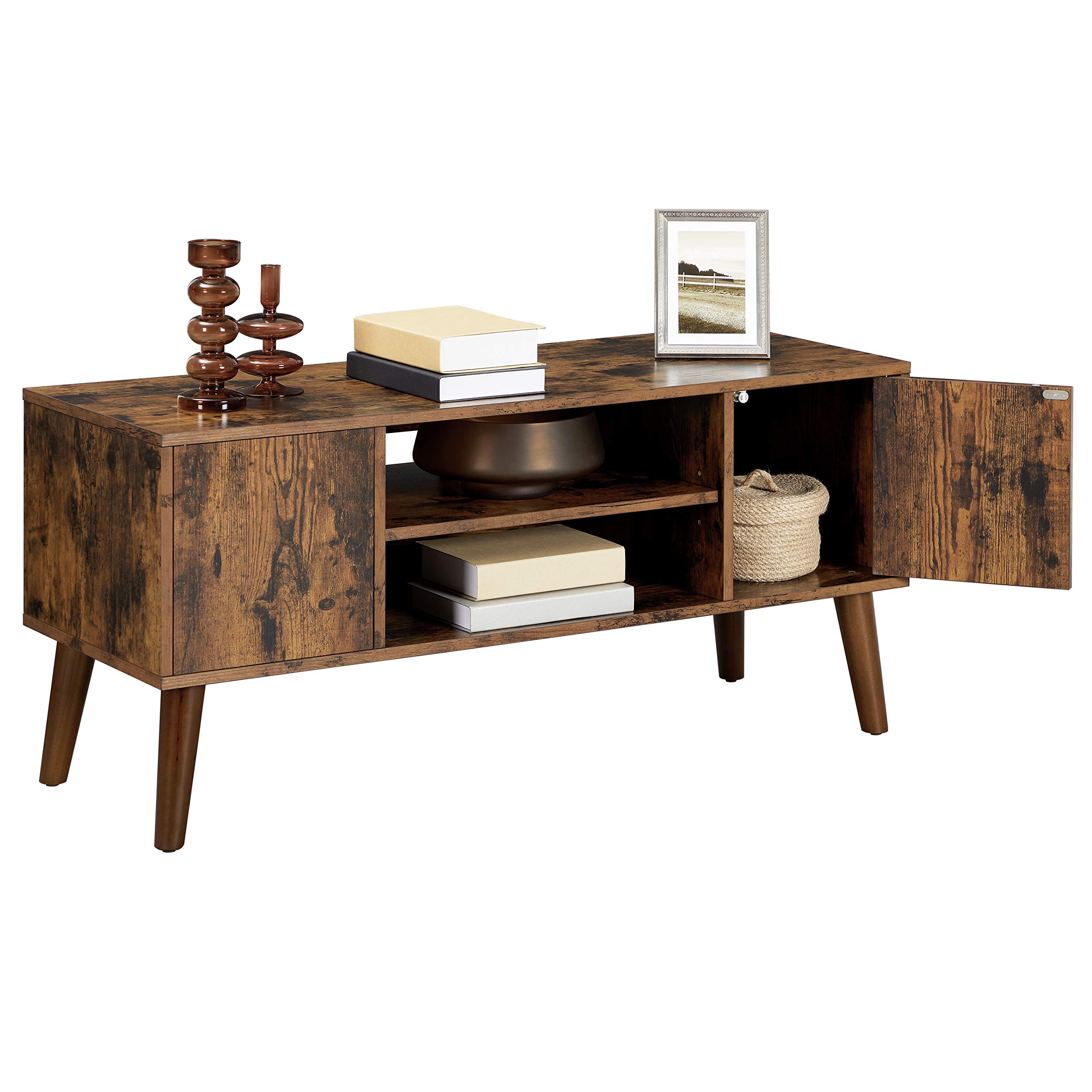 VASAGLE Retro TV Stand for Televisions up to 42 Inches, Mid-Century Modern Entertainment Center, 43.4”, Rustic Brown