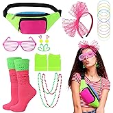 ZhouBoat 80s Accessories for Women, Fanny Pack Neon Jewelry Fishnet Gloves Neon Socks Lace Headband Glasses for 80s Theme Party