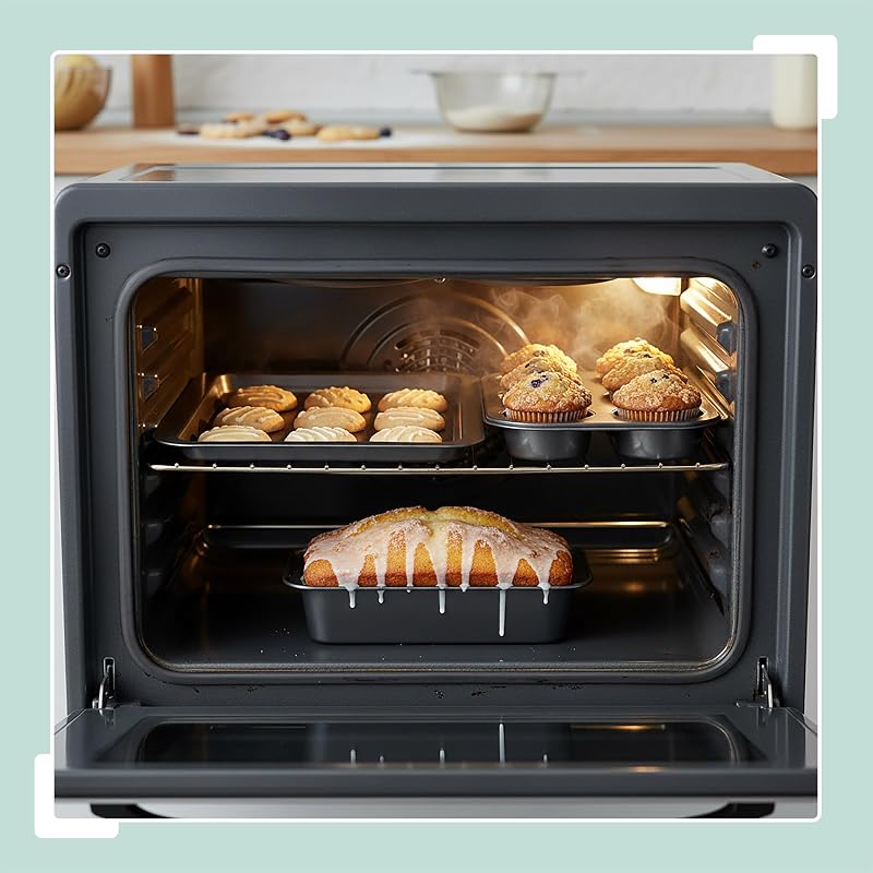 Set 3 pz: Muffin, plumcake, teglia; Antiaderente, Acciaio al Carbonio, 230°C, Grigio