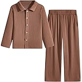 Little Bitty Boys Ribbed Knit Two-Piece Set,Long Sleeve Button-Down Collar Shirt Elastic Waist Pants with Pockets 3-7 Years