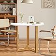 KithKasa 31.5" Mid Century Modern Round White Dining Table for 2-4, with Wood Legs & MDF Tabletop for Small Space Dining Room Narrow Nook