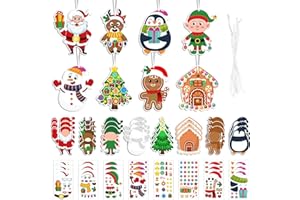 Qeedee Christmas Ornament Crafts, 24 Pack DIY Christmas Craft Stickers, Make Your Own Christmas Ornament Kit