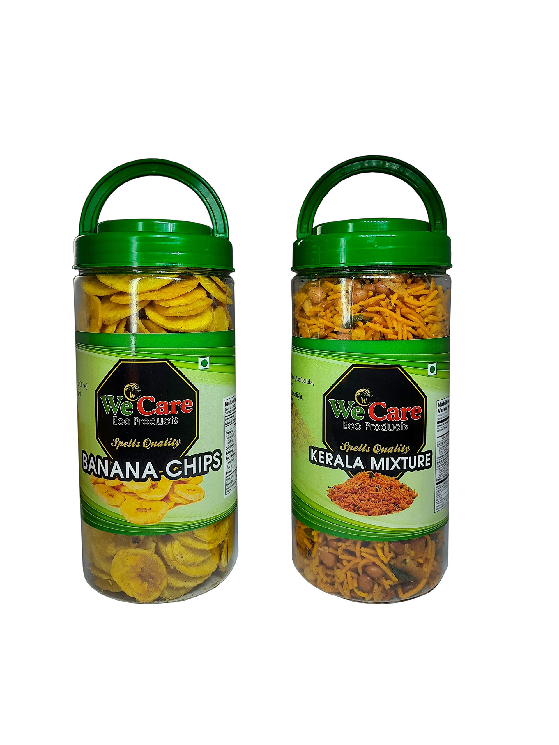 We Care Eco Products Kerala Special Homemade & Ready To Eat Spicy Mixture and Banana Chips Combo | Namkeen Healthy Tea Snacks (1 Kilogram 500gm each)