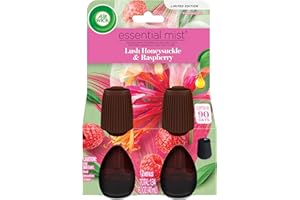 Air Wick Essential Mist Refill, 2 ct, Lush Honeysuckle & Raspberry, Essential Oils Diffuser, Air Freshener