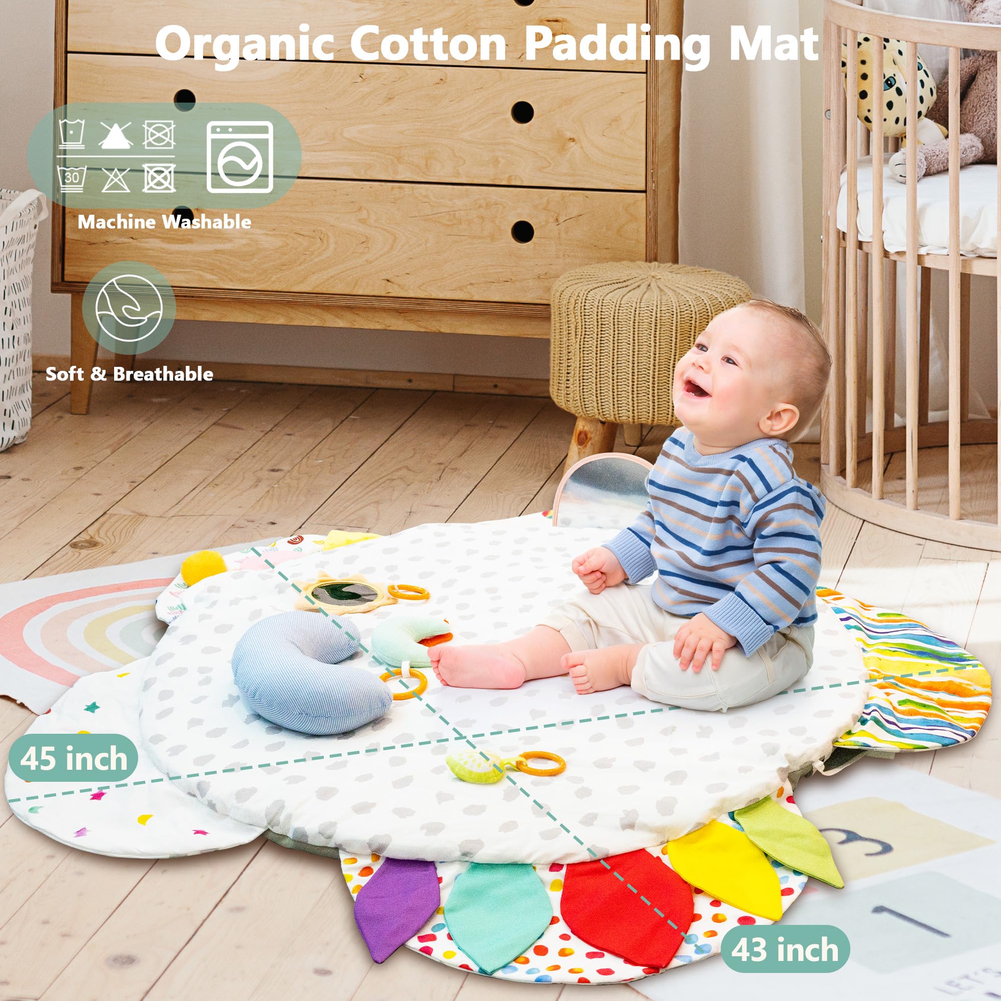 Baby Play Gym & Activity Mat | Stage-Based Developmental Activity Gym & Play Mat for Baby to Toddler, Wooden Tummy Time Mat with Detachable Sensory Toys, Baby Essentials Shower Gift | FSC-Certified