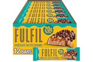 FULFIL Protein Bars, Chocolate Salted Caramel Flavored, Gluten Free with 20g Protein, Pantry Staples, 12 Count