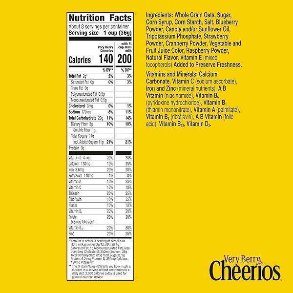 VERY BERRY CHEERIOS, HEART HEALTHY GLUTEN FREE BREAKFAST CEREAL, MADE WITH WHOLE GRAIN OATS, 10.9 OZ