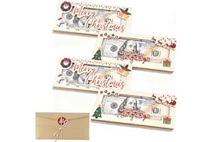 Mason Life Christmas Money Holders for Cash 4Pcs with Snowman Xmas Tree Pattern Wooden Money Box Christmas Cash Gift Envelopes White Elephant Gift for Family, Friends, Colleagues, Employee, Students.