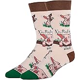 ooohyeah Men's Funny Novelty Animal Crew Socks, Crazy Fun Saying Silly Cotton Dress Socks Gift, Pig Deal