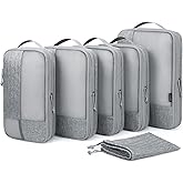 BAGSMART Compression Packing Cubes for Travel, 6 Set Travel Packing Cubes for Carry on Suitcases, Compression Travel Cubes & Suitcase Organizer for Packing with Shoe Bag Grey