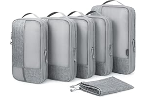 BAGSMART Compression Packing Cubes for Travel, 6 Set Travel Packing Cubes for Carry on Suitcases, Compression Travel Cubes & Suitcase Organizer for Packing with Shoe Bag Grey