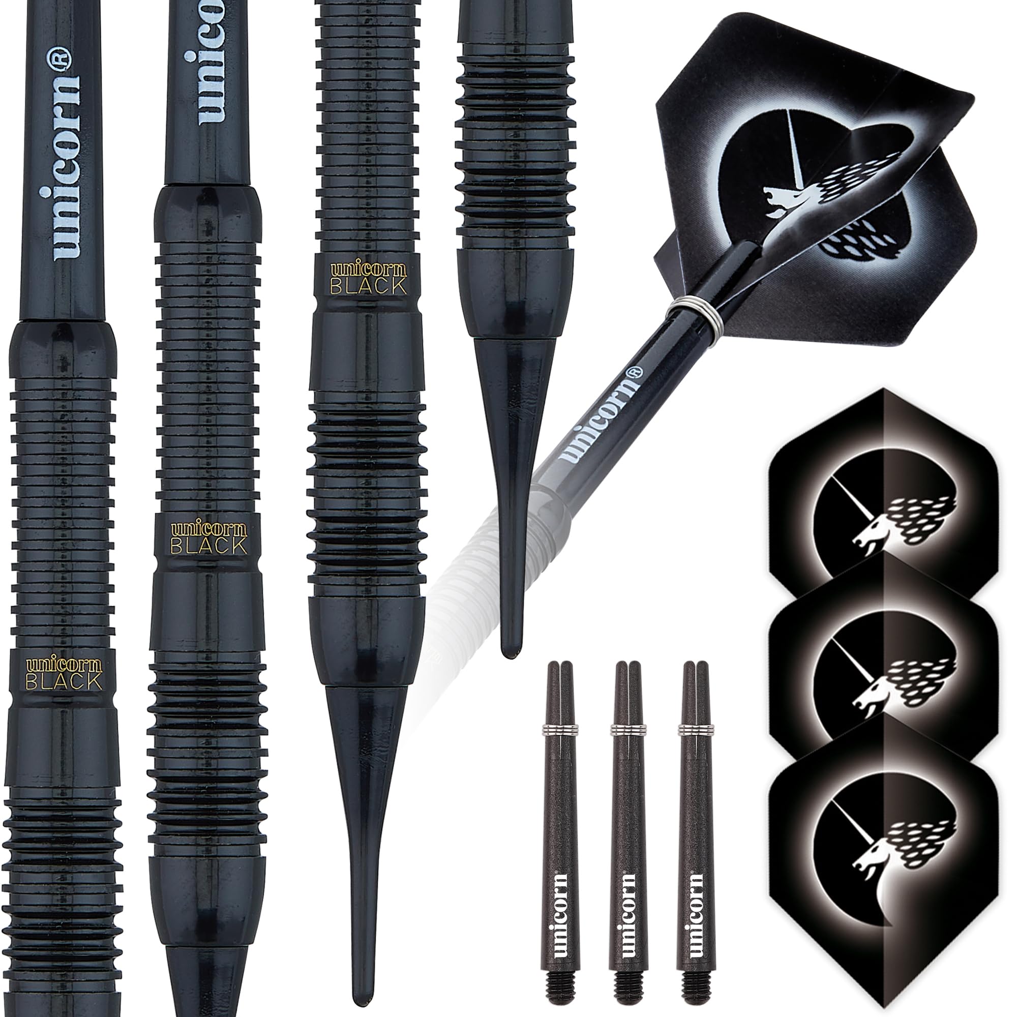 Unicorn Soft Tip Darts Set | Core Black Brass Barrels| Style 2 | 16 g