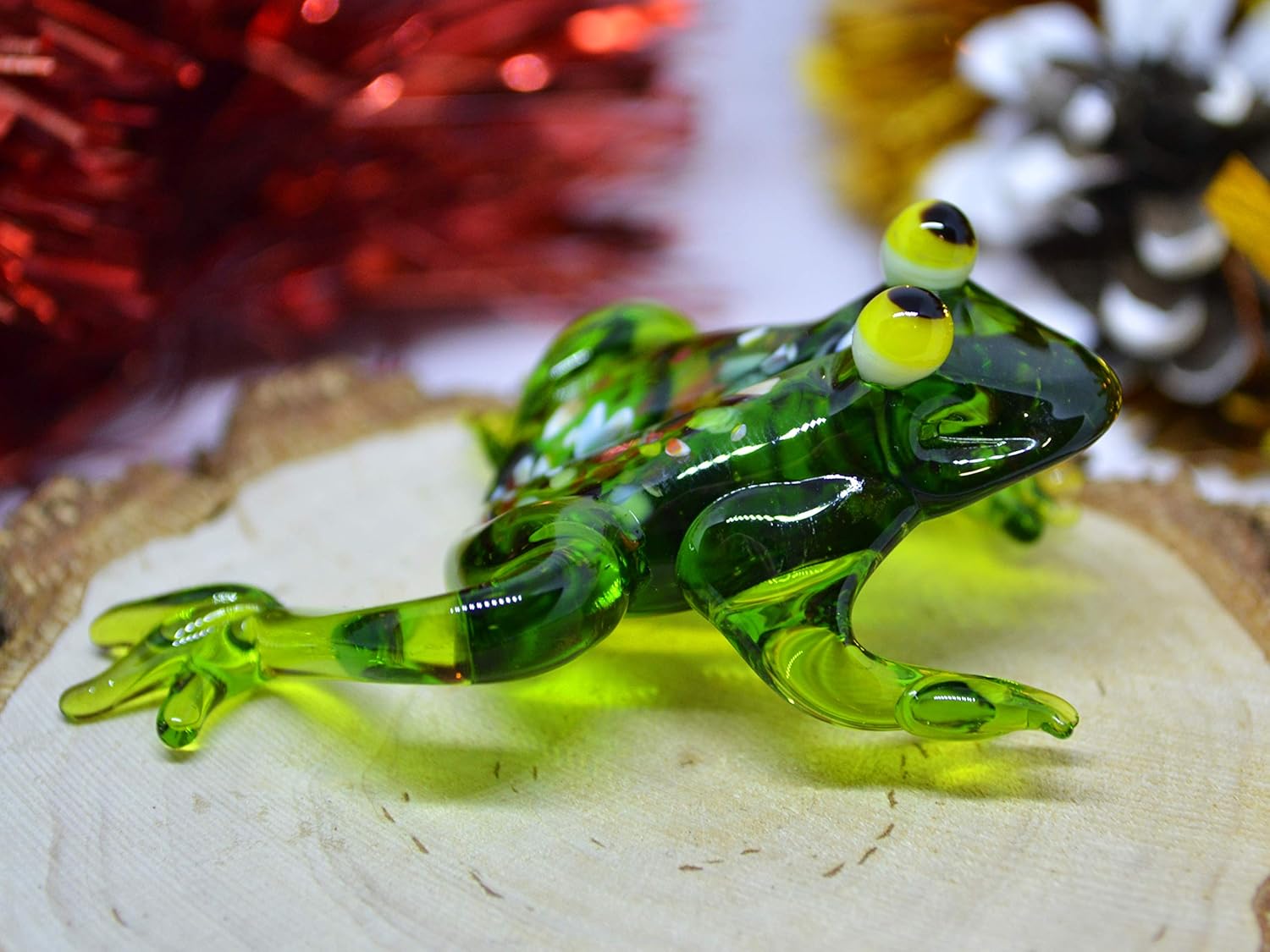 Green Glass Frog Figurine Animals Glass Frogs Collectible Toys Handmade