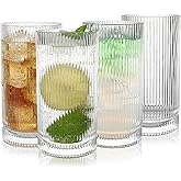 WeirdUncle Vintage Ribbed Glassware Set, 16oz Drinking Glasses, Origami Style Set of 4, Fluted Design, Ideal for Water, Iced Coffee, Juice, Beer, Milk, Gift (16oz)