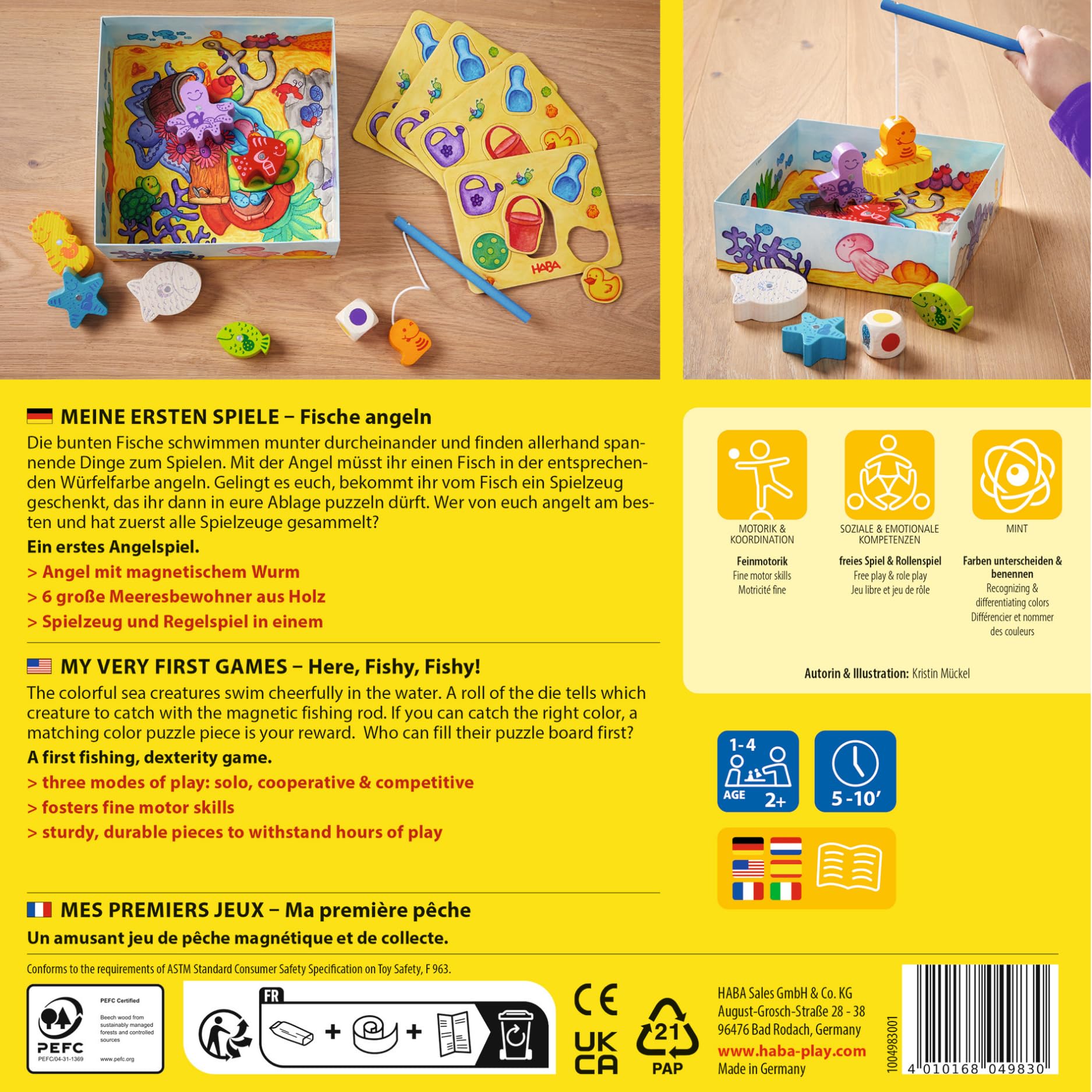 HABA Fische Angeln – Meine ersten Spiele – Angelspiel aus Holz für Kinder ab 2 Jahren – Fördert Feinmotorik, freies Spielen, Lernen & Farben-unterscheiden – 1004983001