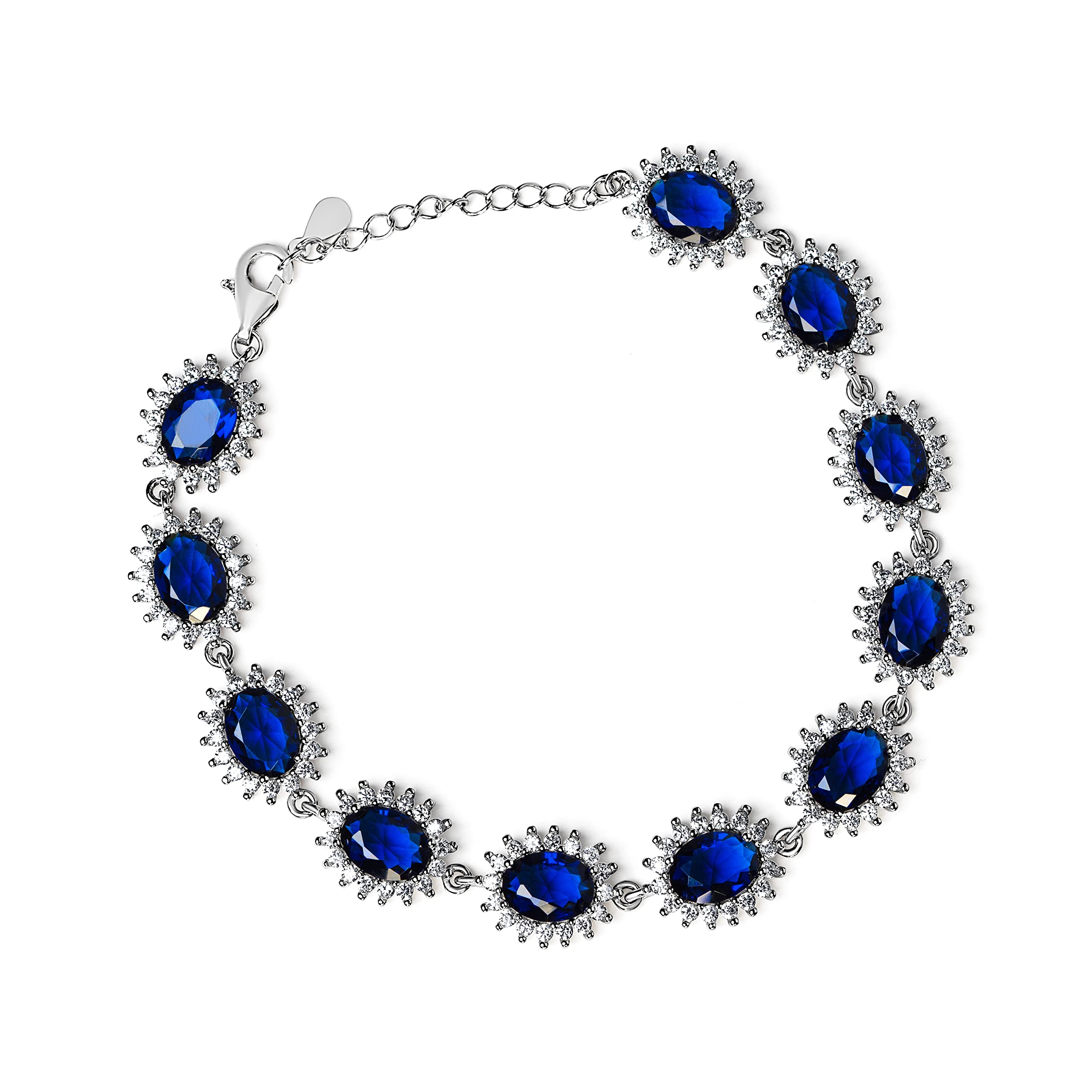 "Camini" Blue Crystal Sapphire Bracelet in 925 Sterling Silver with Cubic Zirconia, a Great Gift or Present for Ladies Princess Diana Kate Middleton Class Gemstone Birthstone